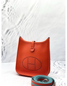(LIKE NEW) 2021 YEAR HERMES MINI EVELYNE TPM CLASSIC ORANGE TOGO LEATHER  WITH SILVER HARDWARE SHOULDER BAG STAMP Z