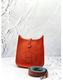 (LIKE NEW) 2021 YEAR HERMES MINI EVELYNE TPM CLASSIC ORANGE TOGO LEATHER  WITH SILVER HARDWARE SHOULDER BAG STAMP Z