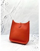 (LIKE NEW) 2021 YEAR HERMES MINI EVELYNE TPM CLASSIC ORANGE TOGO LEATHER  WITH SILVER HARDWARE SHOULDER BAG STAMP Z