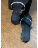 (LIKE NEW) GIUSEPPE ZANOTTI INTRIIGO STRING SANDALS SIZE 37 IN BLACK CALFSKIN LEATHER WITH CRYSTAL