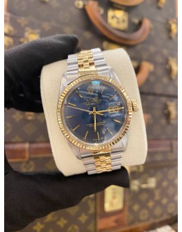 (LIKE NEW) ROLEX OYSTER PERPETUAL DATEJUST 36 REF16013 HALF 18K 750 YELLOW GOLD JUBILEE BLUE DIAL 36MM AUTOMATIC WATCH