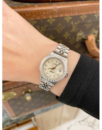 (LIKE NEW) ROLEX OYSTER PERPETUAL LADY DATEJUST REF69174 DIAMOND BEZEL WHITE CHAMPAGNE COMPUTER DIAMONDS DIAL 26MM AUTOMATIC WATCH 
