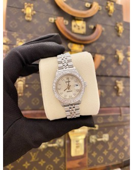 (LIKE NEW) ROLEX OYSTER PERPETUAL LADY DATEJUST REF69174 DIAMOND BEZEL WHITE CHAMPAGNE COMPUTER DIAMONDS DIAL 26MM AUTOMATIC WATCH 