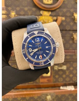(UNUSED) 2022 BREITLING SUPEROCEAN BLUE CERAMIC BEZEL REF A17367 BLUE DIAL 44MM AUTOMATIC WATCH -FULL SET-