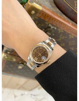 (LIKE NEW) 2012 ROLEX LADY DATEJUST REF 179161 HALF 18K 750 ROSE GOLD BROWN DIAMOND DIAL 26MM AUTOMATIC WATCH -FULL SET-