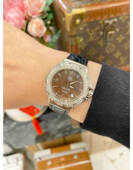 (LIKE NEW) 2014 TAG HEUER FORMULA 1 LADY REF WAC1217 DIAMOND BEZEL BROWN MOTHER OF PEARL DIAL 37MM QUARTZ WATCH -FULL SET-