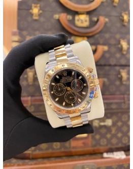2005 ROLEX DAYTONA COSMOGRAPH HALF 18K 750 YELLOW GOLD REF 116523 BLACK DIAL 40MM AUTOMATIC