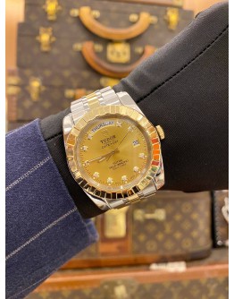 2017 TUDOR CLASSIC DAY DATE HALF 18K 750 YELLOW GOLD REF 23013 DIAMOND DIAL 41MM AUTOMATIC WATCH