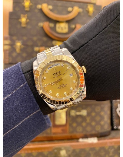 2017 TUDOR CLASSIC DAY DATE HALF 18K 750 YELLOW GOLD REF 23013 DIAMOND DIAL 41MM AUTOMATIC WATCH