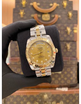 2017 TUDOR CLASSIC DAY DATE HALF 18K 750 YELLOW GOLD REF 23013 DIAMOND DIAL 41MM AUTOMATIC WATCH
