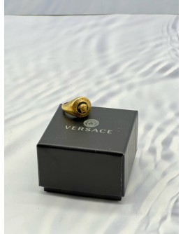 VERSACE MEDUSA RING SIZE 15 IN GOLD METAL WITH BLACK ENAMEL