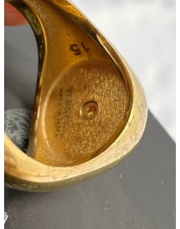 VERSACE MEDUSA RING SIZE 15 IN GOLD METAL WITH BLACK ENAMEL