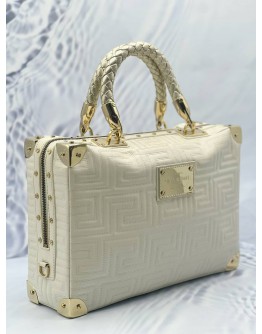 GIANNI VERSACE COUTURE VERNIZ TOP HANDLE BAG IN OFF WHITE CALFSKIN LEATHER