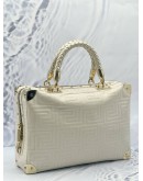 GIANNI VERSACE COUTURE VERNIZ TOP HANDLE BAG IN OFF WHITE CALFSKIN LEATHER