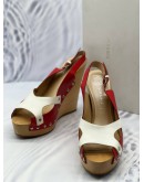 (LIKE NEW) VERSACE WEDGES SIZE 39 IN RED AND WHITE LEATHER WITH WOODEN SOLE