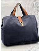 YSL SAINT LAURENT TOTE BAG IN DARK BLUE CANVAS WITH BROWN CALFSKIN LEATHER