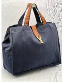 YSL SAINT LAURENT TOTE BAG IN DARK BLUE CANVAS WITH BROWN CALFSKIN LEATHER
