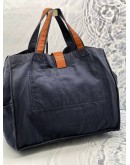 YSL SAINT LAURENT TOTE BAG IN DARK BLUE CANVAS WITH BROWN CALFSKIN LEATHER