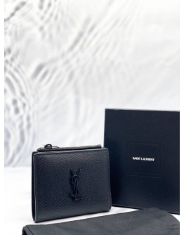 YSL SAINT LAURENT BIFOLD WALLET IN BLACK GRAINED CALFSKIN LEATHER -FULL SET-