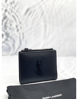 YSL SAINT LAURENT BIFOLD WALLET IN BLACK GRAINED CALFSKIN LEATHER -FULL SET-