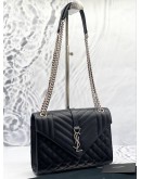 (LIKE NEW) YSL SAINT LAURENT ENVELOPE MEDIUM SHOULDER BAG IN BLACK GRAIN DE POUDRE EMBOSSED LEATHER 
