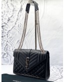 (LIKE NEW) YSL SAINT LAURENT ENVELOPE MEDIUM SHOULDER BAG IN BLACK GRAIN DE POUDRE EMBOSSED LEATHER 