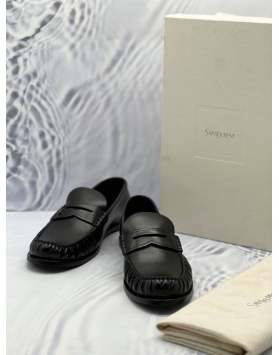 (UNUSED) YSL SAINT LAURENT LE LOAFERS SIZE 43 IN BLACK CALFSKIN LEATHER -FULL SET-