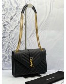 (LIKE NEW) YSL SAINT LAURENT ENVELOPE SHOULDER BAG IN BLACK GRAIN DE POUDRE EMBOSSED CALFSKIN LEATHER