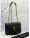 (LIKE NEW) YSL SAINT LAURENT ENVELOPE SHOULDER BAG IN BLACK GRAIN DE POUDRE EMBOSSED CALFSKIN LEATHER