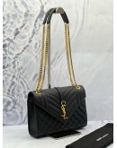 (LIKE NEW) YSL SAINT LAURENT ENVELOPE SHOULDER BAG IN BLACK GRAIN DE POUDRE EMBOSSED CALFSKIN LEATHER