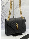 (LIKE NEW) YSL SAINT LAURENT ENVELOPE SHOULDER BAG IN BLACK GRAIN DE POUDRE EMBOSSED CALFSKIN LEATHER