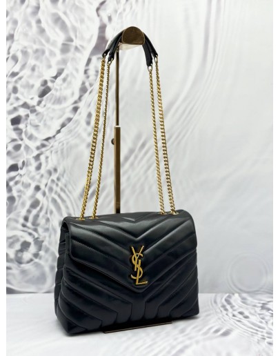(LIKE NEW) YSL SAINT LAURENT SMALL LOULOU SHOULDER BAG IN BLACK CALFSKIN LEATHER