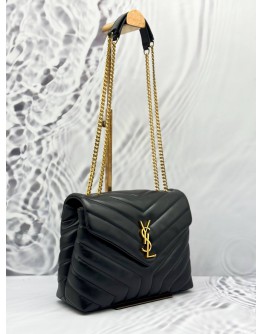 (LIKE NEW) YSL SAINT LAURENT SMALL LOULOU SHOULDER BAG IN BLACK CALFSKIN LEATHER