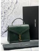 (LIKE NEW) YSL SAINT LAURENT CASSANDRA TOP HANDLE BAG IN DARK GREEN CROCODILE EMBOSSED CALFSKIN LEATHER -FULL SET-