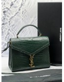 (LIKE NEW) YSL SAINT LAURENT CASSANDRA TOP HANDLE BAG IN DARK GREEN CROCODILE EMBOSSED CALFSKIN LEATHER -FULL SET-