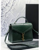 (LIKE NEW) YSL SAINT LAURENT CASSANDRA TOP HANDLE BAG IN DARK GREEN CROCODILE EMBOSSED CALFSKIN LEATHER -FULL SET-