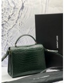 (LIKE NEW) YSL SAINT LAURENT CASSANDRA TOP HANDLE BAG IN DARK GREEN CROCODILE EMBOSSED CALFSKIN LEATHER -FULL SET-