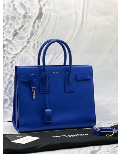 YSL SAINT LAURENT SAC DE JOUR TOP HANDLE BAG IN ROYAL BLUE CALFSKIN LEATHER