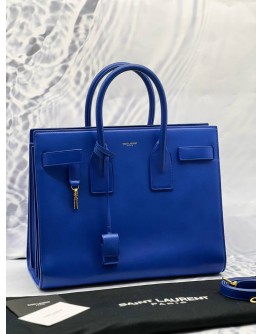 YSL SAINT LAURENT SAC DE JOUR TOP HANDLE BAG IN ROYAL BLUE CALFSKIN LEATHER