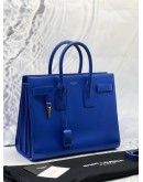YSL SAINT LAURENT SAC DE JOUR TOP HANDLE BAG IN ROYAL BLUE CALFSKIN LEATHER
