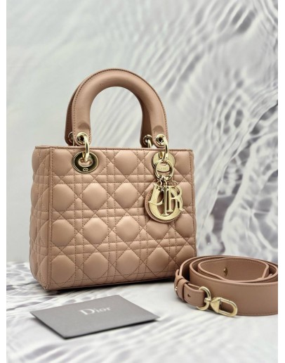 CHRISTIAN DIOR SMALL LADY DIOR MY ABCDIOR IN BLUSH CANNAGE LAMBSKIN LEATHER