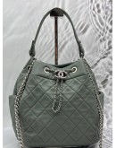 CHANEL SMALL BUCKET BAG IN GREEN LAMBSKIN LEATHER
