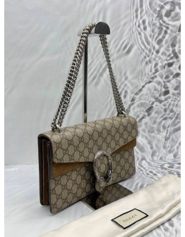 GUCCI DIONYSUS MEDIUM CHAIN BAG IN BEIGE GG SUPREME CANVAS WITH BROWN SUEDE LEATHER