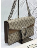 GUCCI DIONYSUS MEDIUM CHAIN BAG IN BEIGE GG SUPREME CANVAS WITH BROWN SUEDE LEATHER