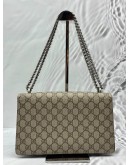 GUCCI DIONYSUS MEDIUM CHAIN BAG IN BEIGE GG SUPREME CANVAS WITH BROWN SUEDE LEATHER