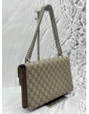 GUCCI DIONYSUS MEDIUM CHAIN BAG IN BEIGE GG SUPREME CANVAS WITH BROWN SUEDE LEATHER