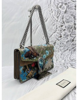 GUCCI DIONYSUS MEDIUM CHAIN BAG IN BEIGE GG SUPREME CANVAS WITH MULTICOLOR FLORAL PRINT AND EMBROIDERY