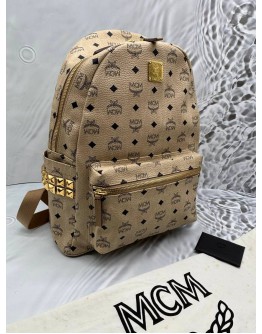 MCM STARK SIDE STUDS BACKPACK IN BEIGE VISETOS LEATHER