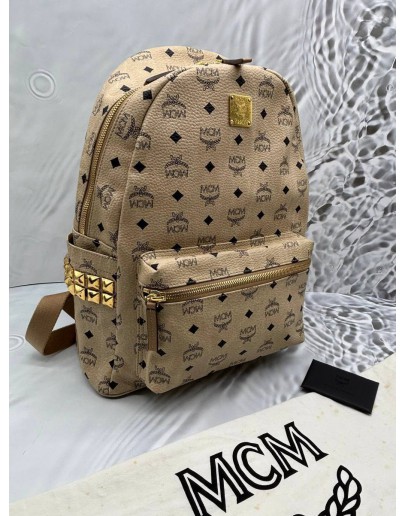 MCM STARK SIDE STUDS BACKPACK IN BEIGE VISETOS LEATHER