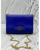 SALVATORE FERRAGAMO MISS VARA CHAIN BAG IN BLUE LEATHER